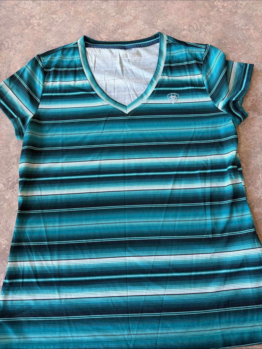 Ariat Women's Teal and Black Striped V-Neck Performance Tee